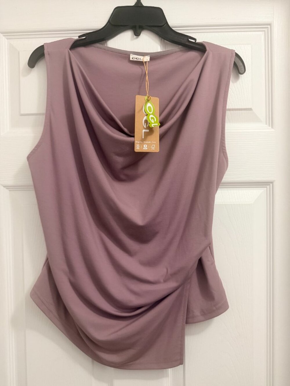 OGL Cowl Neck Asymmetrical Tucked Sleeveless Top NWT